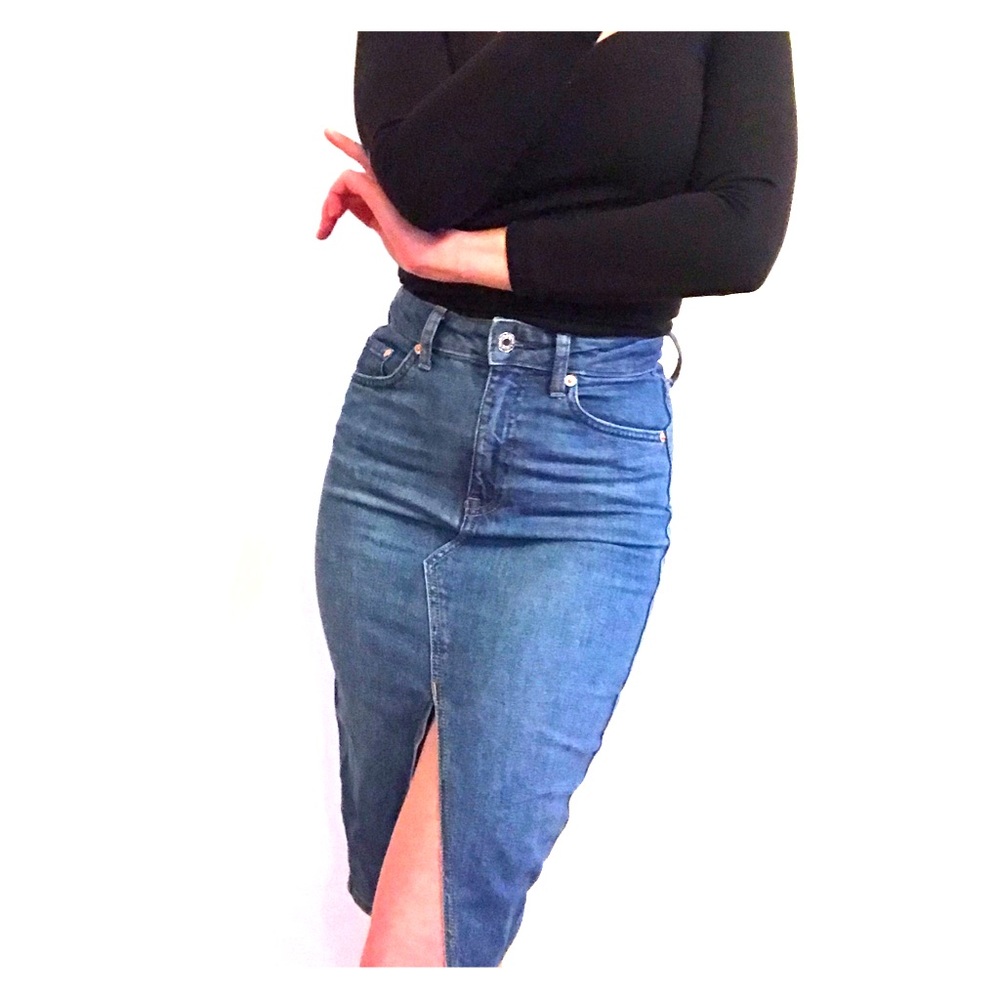 Denim Pencil Skirt with Front Slit